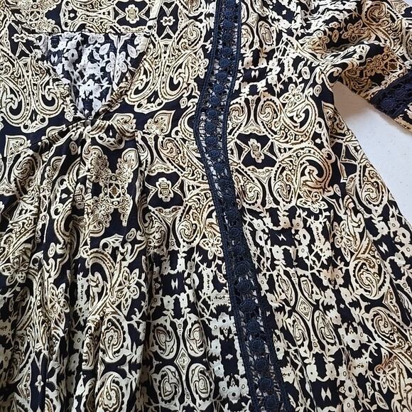 Alter'd State Blue Black Brown Tan Boho Mini Skater Dress Size Small - Picture 3 of 12